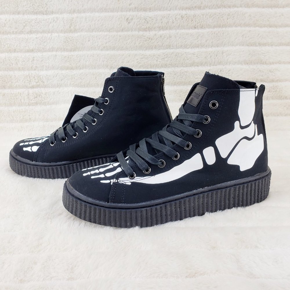 Demonia Sneeker Mens X-Ray Graphic Bone Creeper Sneaker Flame Tread Goth Punk - Picture 5 of 9